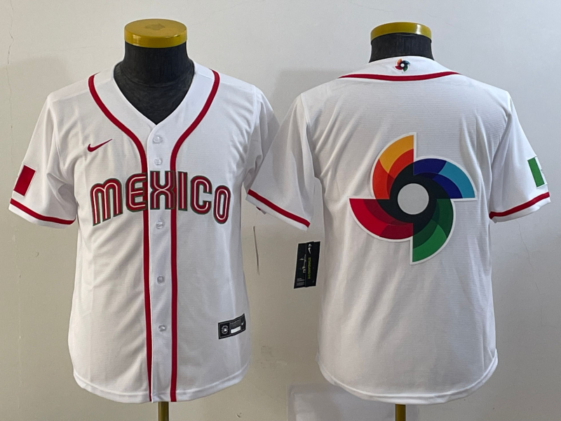 Youth Mexico Baseball 2023 White Big Logo World Baseball Classic Stitched Jersey Youth Mexico Baseball 2023 White Big Logo World Baseball Classic Stitched Jersey